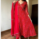 Red Bandhani Anarkali Suit Set
