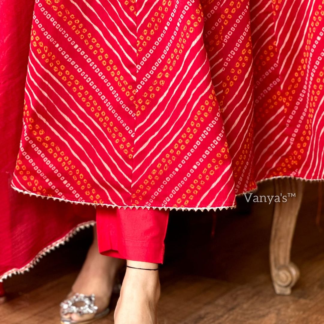 Red Bandhani Anarkali Suit Set