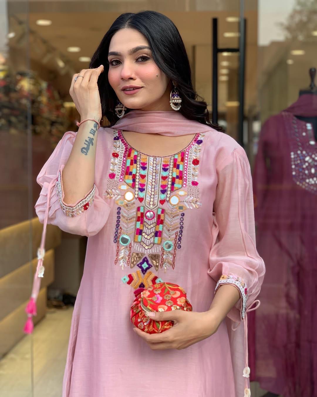 Blush Pink Cotton Embroidered Suit Set
