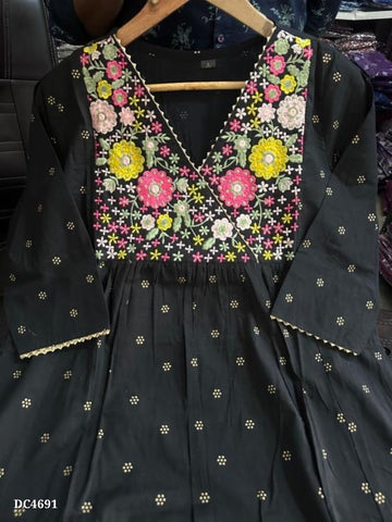 Black Hand-Embroidered Cotton Kurta Set