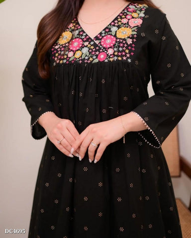 Black Hand-Embroidered Cotton Kurta Set