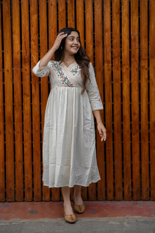 Ivory Garden Hand-Embroidered Cotton Dress
