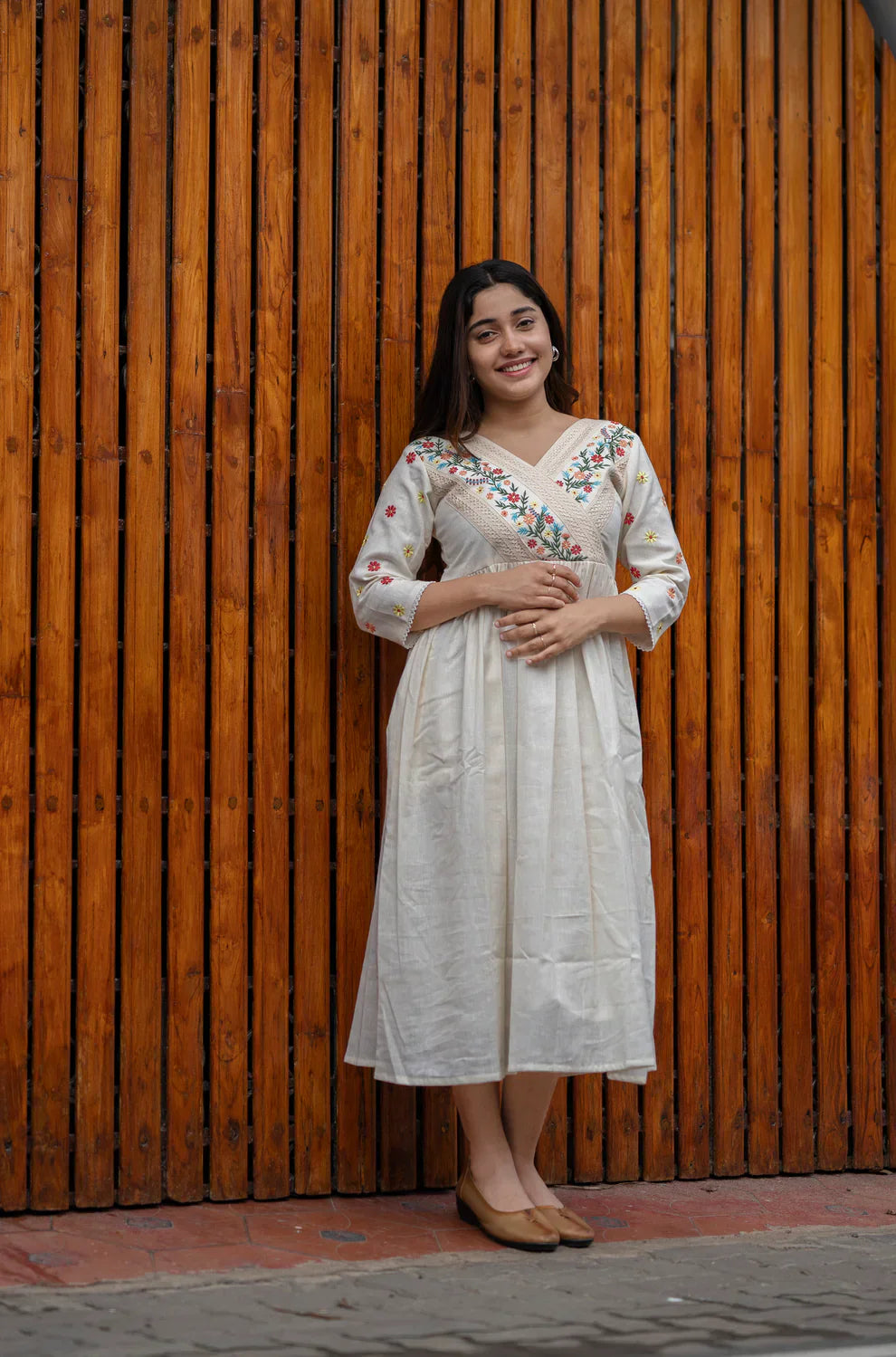 Ivory Garden Hand-Embroidered Cotton Dress