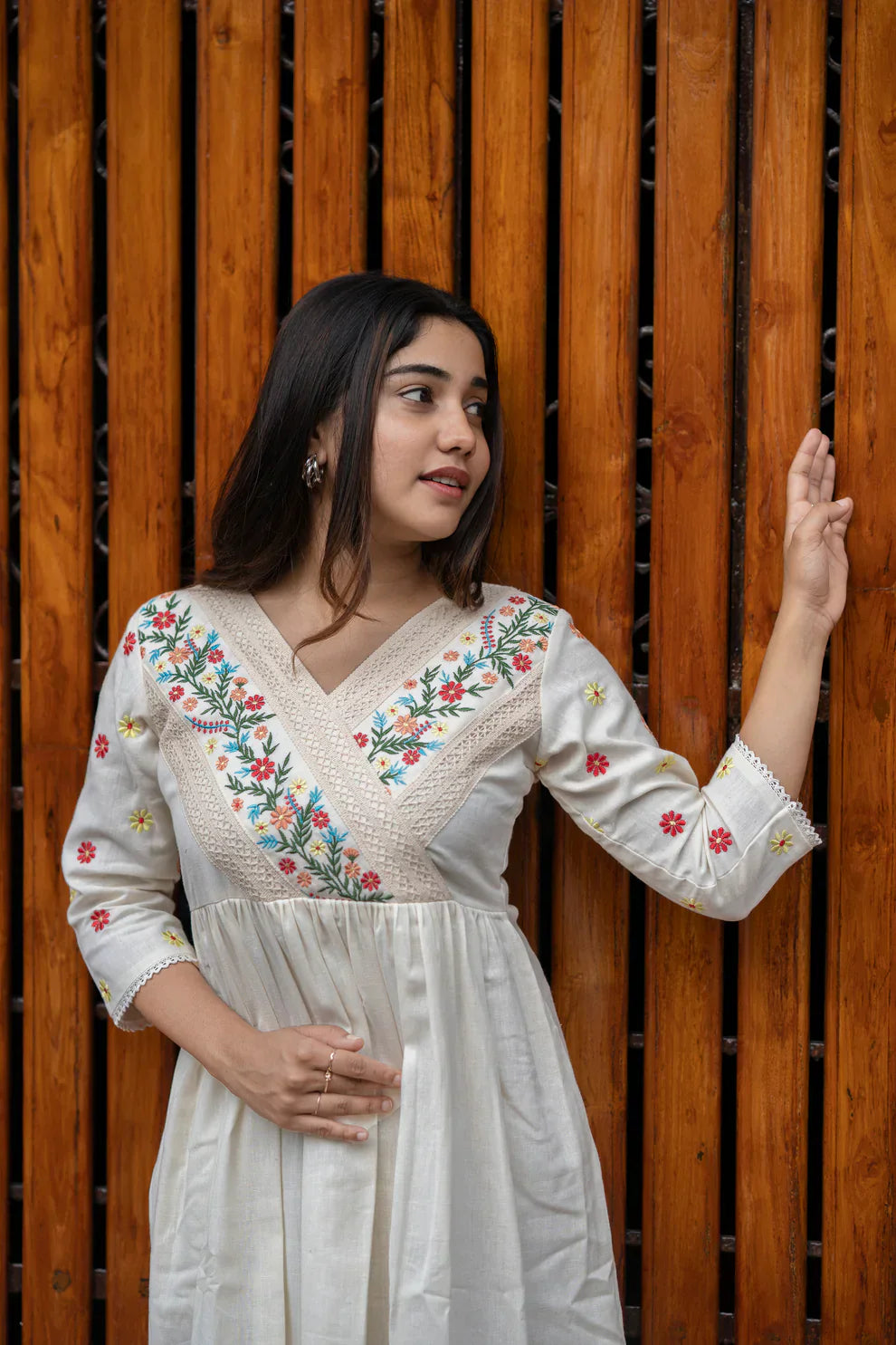 Ivory Garden Hand-Embroidered Cotton Dress