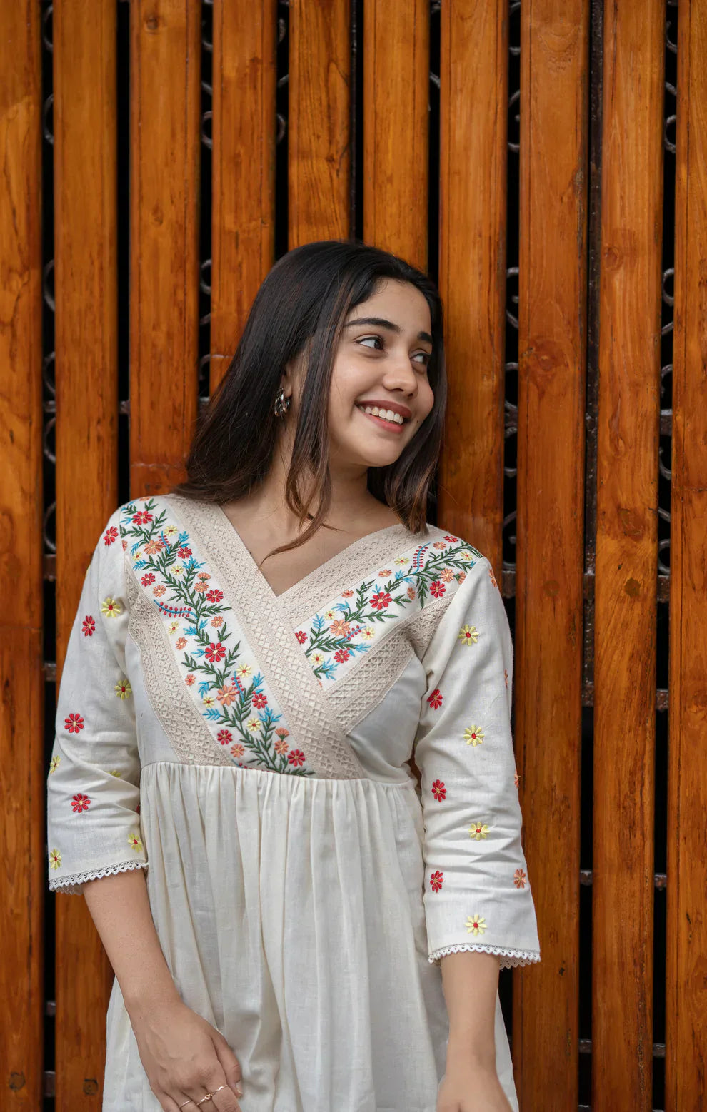 Ivory Garden Hand-Embroidered Cotton Dress