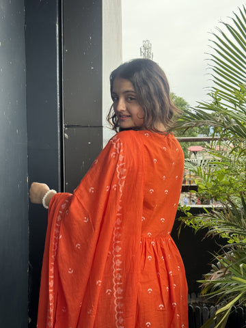 Rust Orange Hand-Embroidered Anarkali Set
