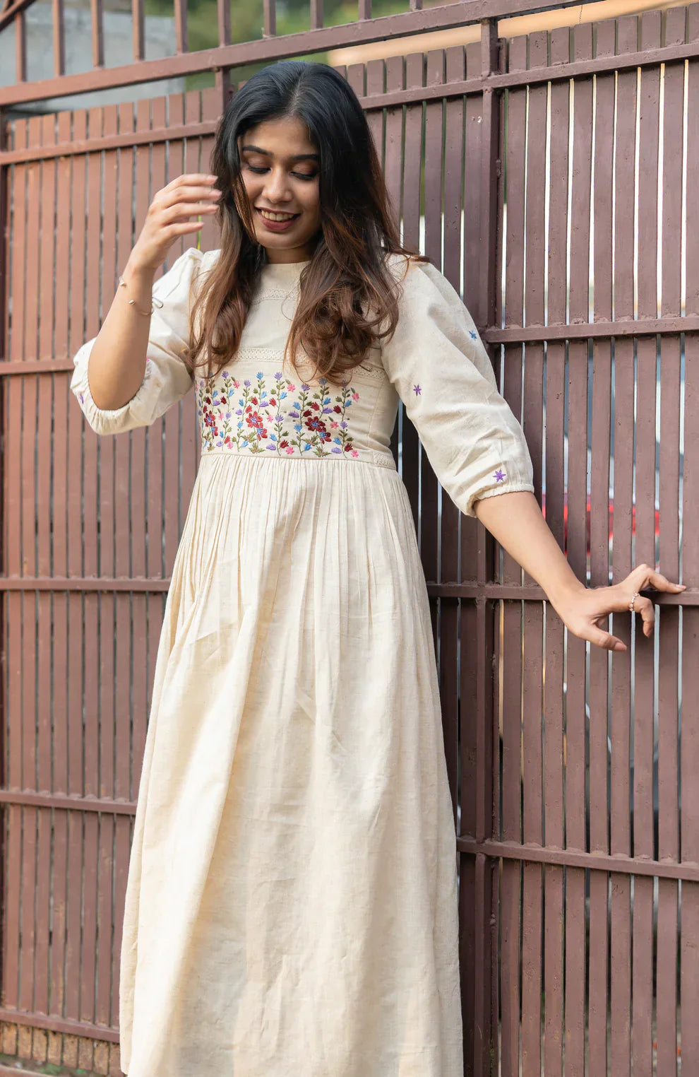 Ivory Meadow Hand-Embroidered Cotton Dress