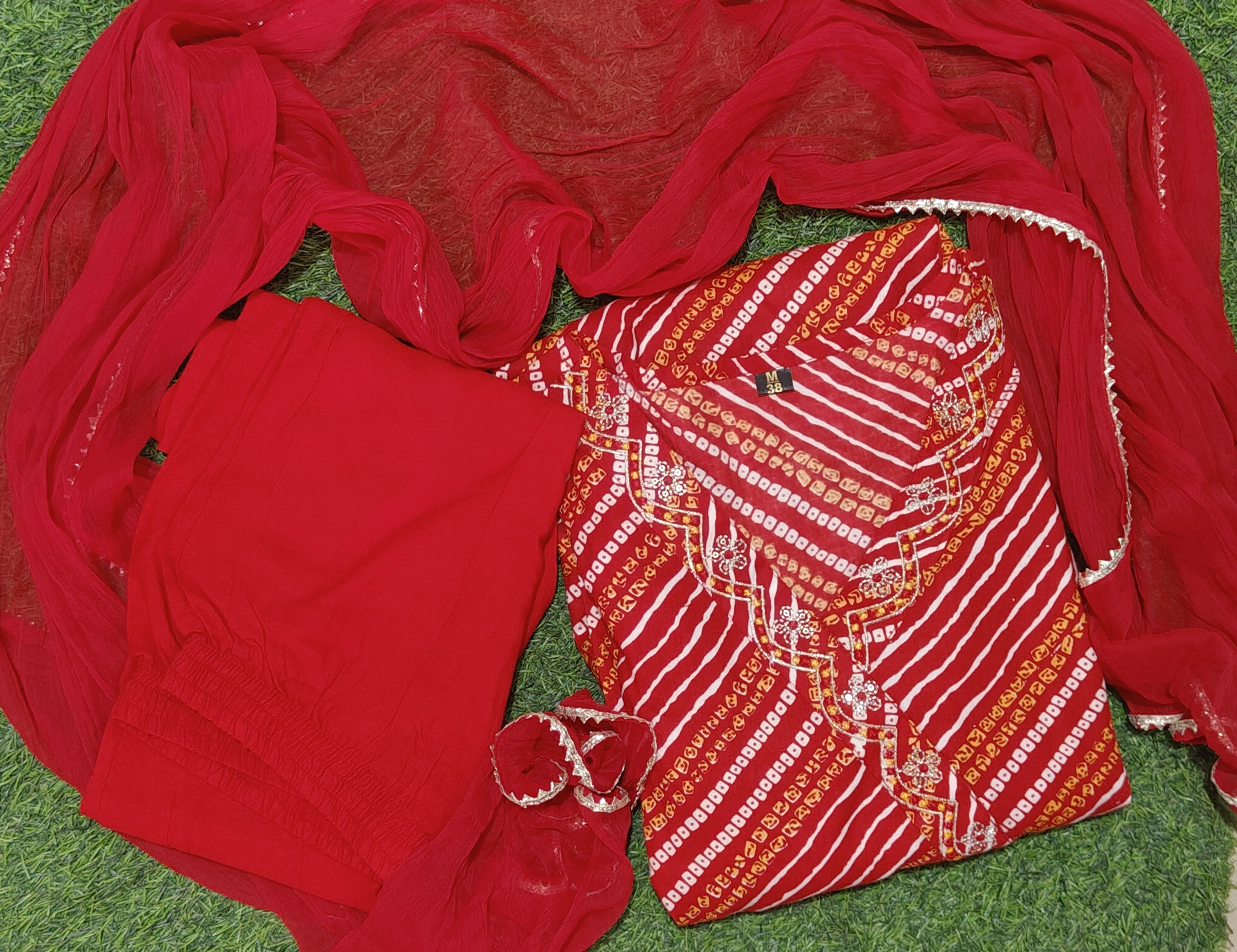 Red Bandhani Anarkali Suit Set