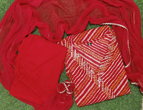 Red Bandhani Anarkali Suit Set