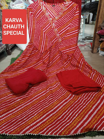 Red Bandhani Anarkali Suit Set