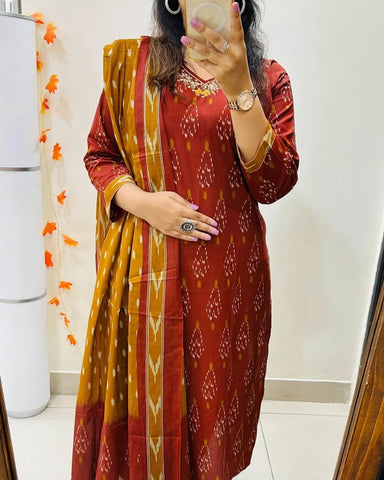 Ikkat Print with Kurti pant & dupatta set For Women