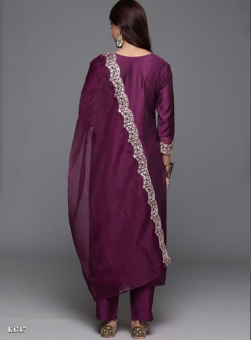 Royal Plum Embroidered Organza Suit Set
