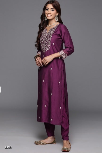 Royal Plum Embroidered Organza Suit Set