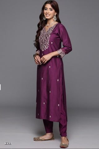 Royal Plum Embroidered Organza Suit Set