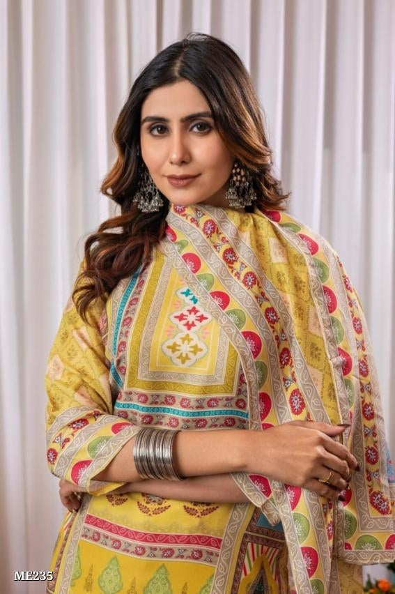 Vibrant Ethnic Cotton Suit with Ornate Dupatta