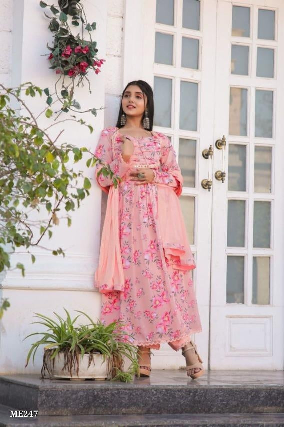 Blush Pink Floral Printed Georgette Suit Set