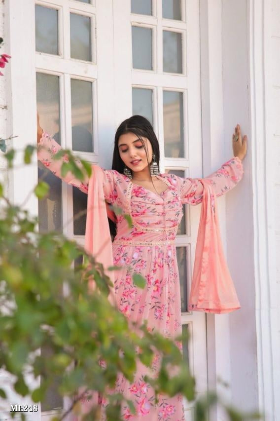 Blush Pink Floral Printed Georgette Suit Set