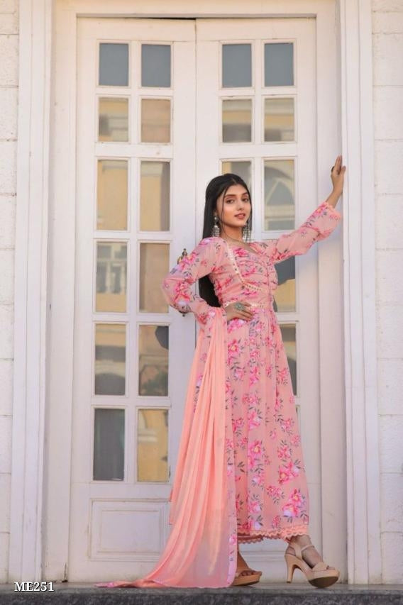 Blush Pink Floral Printed Georgette Suit Set