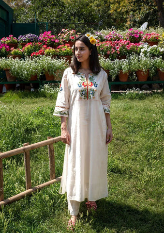 Ivory Hand-Embroidered Floral Kurta Set