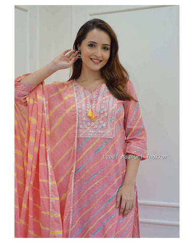 Sunset Charm: Embroidered Striped Kurta Set