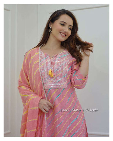 Sunset Charm: Embroidered Striped Kurta Set