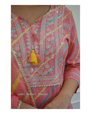 Sunset Charm: Embroidered Striped Kurta Set