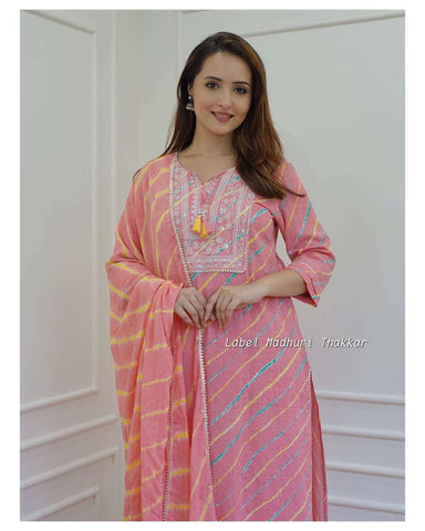 Sunset Charm: Embroidered Striped Kurta Set