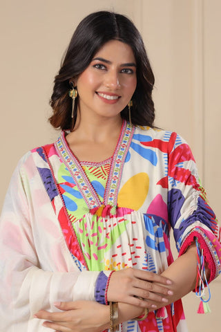 Abstract Multicolor A-Line Kurta Set