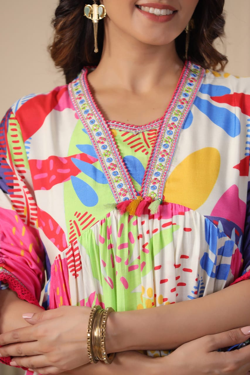Abstract Multicolor A-Line Kurta Set