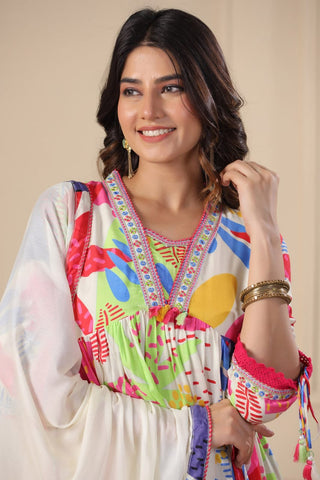 Abstract Multicolor A-Line Kurta Set