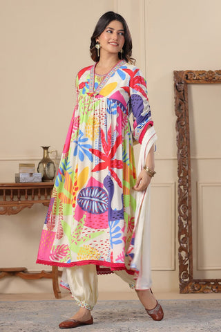 Abstract Multicolor A-Line Kurta Set