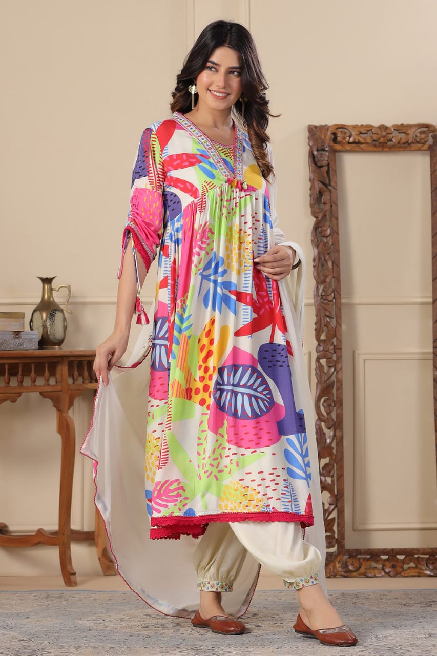 Abstract Multicolor A-Line Kurta Set