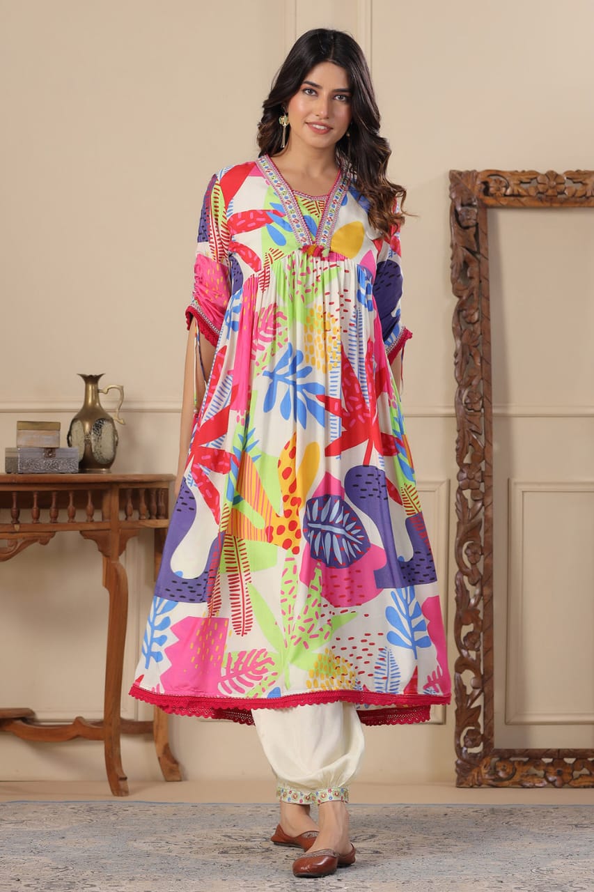 Abstract Multicolor A-Line Kurta Set