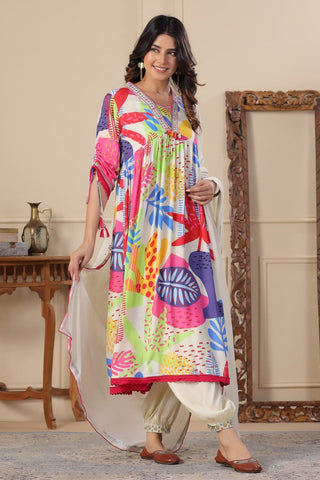 Abstract Multicolor A-Line Kurta Set