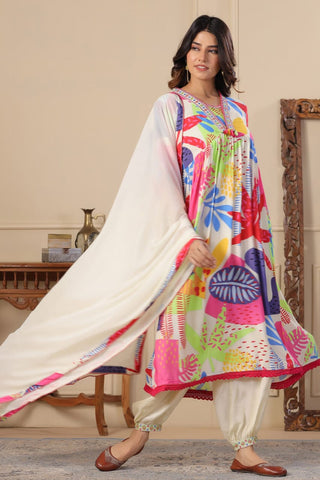 Abstract Multicolor A-Line Kurta Set