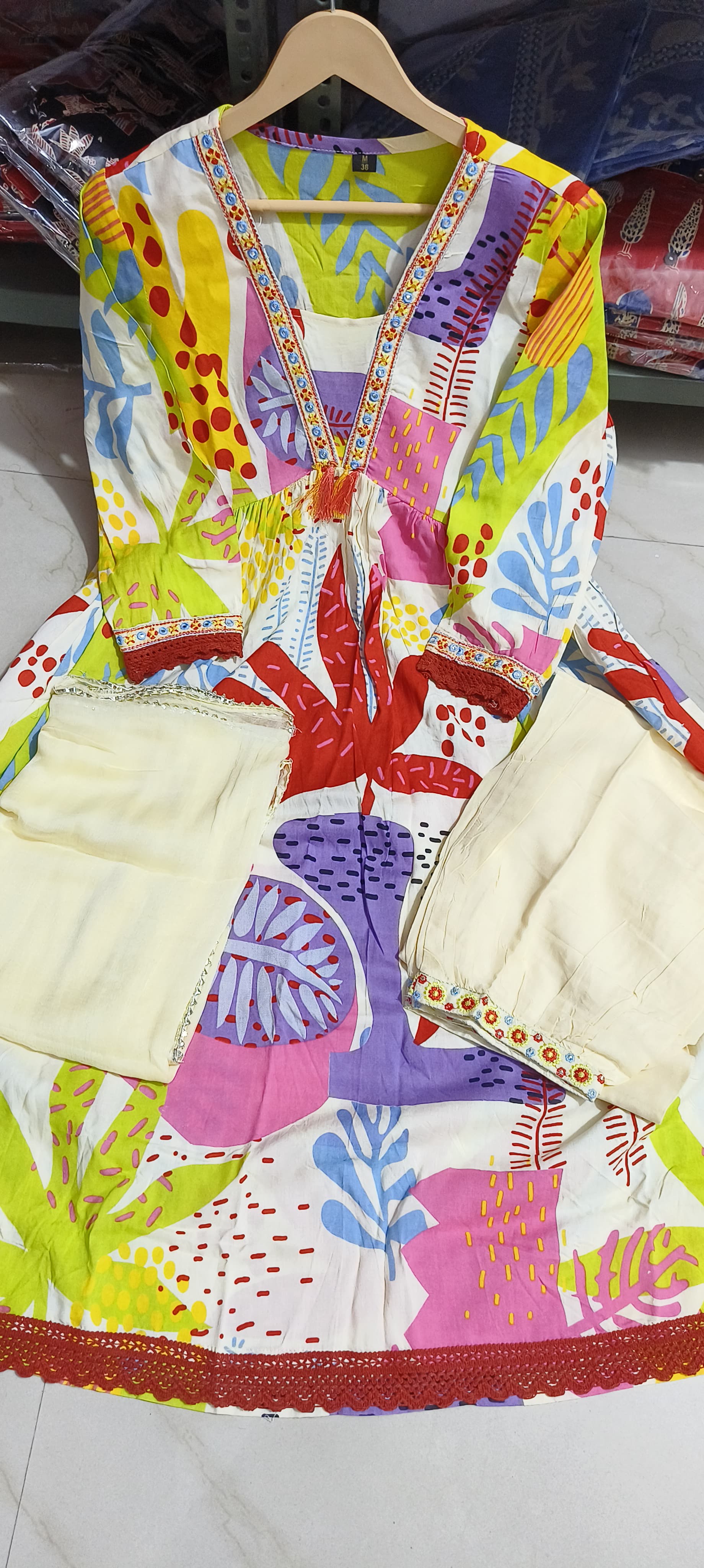 Abstract Multicolor A-Line Kurta Set