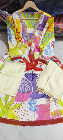 Abstract Multicolor A-Line Kurta Set
