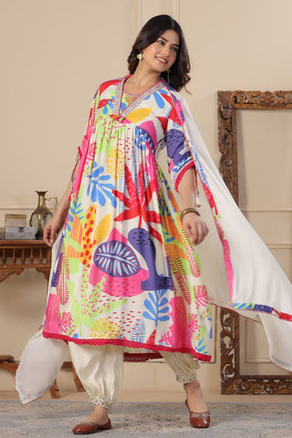 Abstract Multicolor A-Line Kurta Set