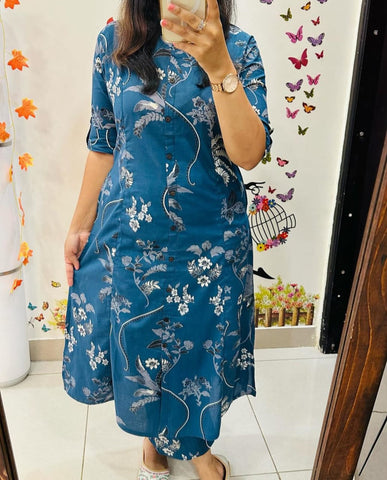 Effortless Grace: Printed Teal Kurta Set