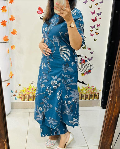 Effortless Grace: Printed Teal Kurta Set