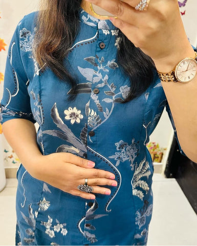 Effortless Grace: Printed Teal Kurta Set