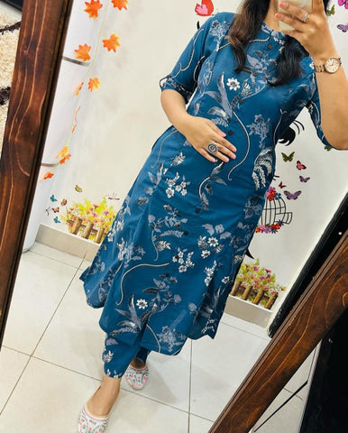 Effortless Grace: Printed Teal Kurta Set