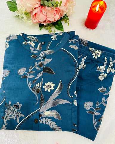 Effortless Grace: Printed Teal Kurta Set