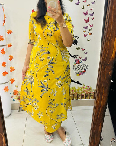 Sunshine Bloom: Mustard Floral Kurta Set