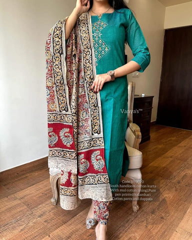 Pure Handloom South Cotton Kurta & Dupatta Set