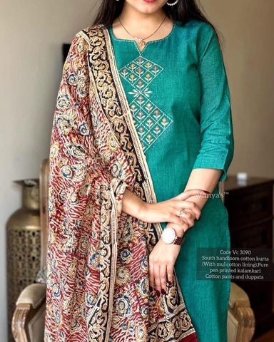 Pure Handloom South Cotton Kurta & Dupatta Set