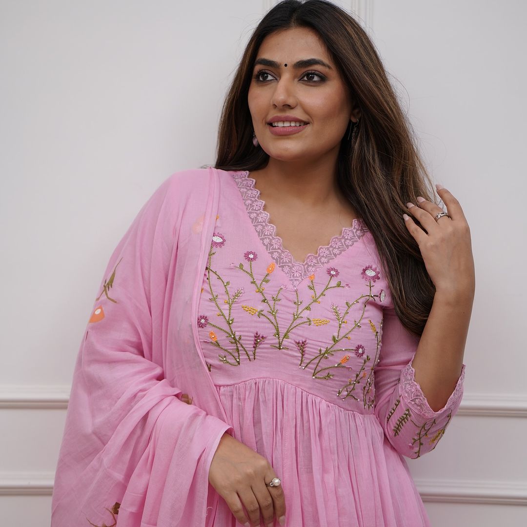 Elegant Blush Pink Embroidered Anarkali Set