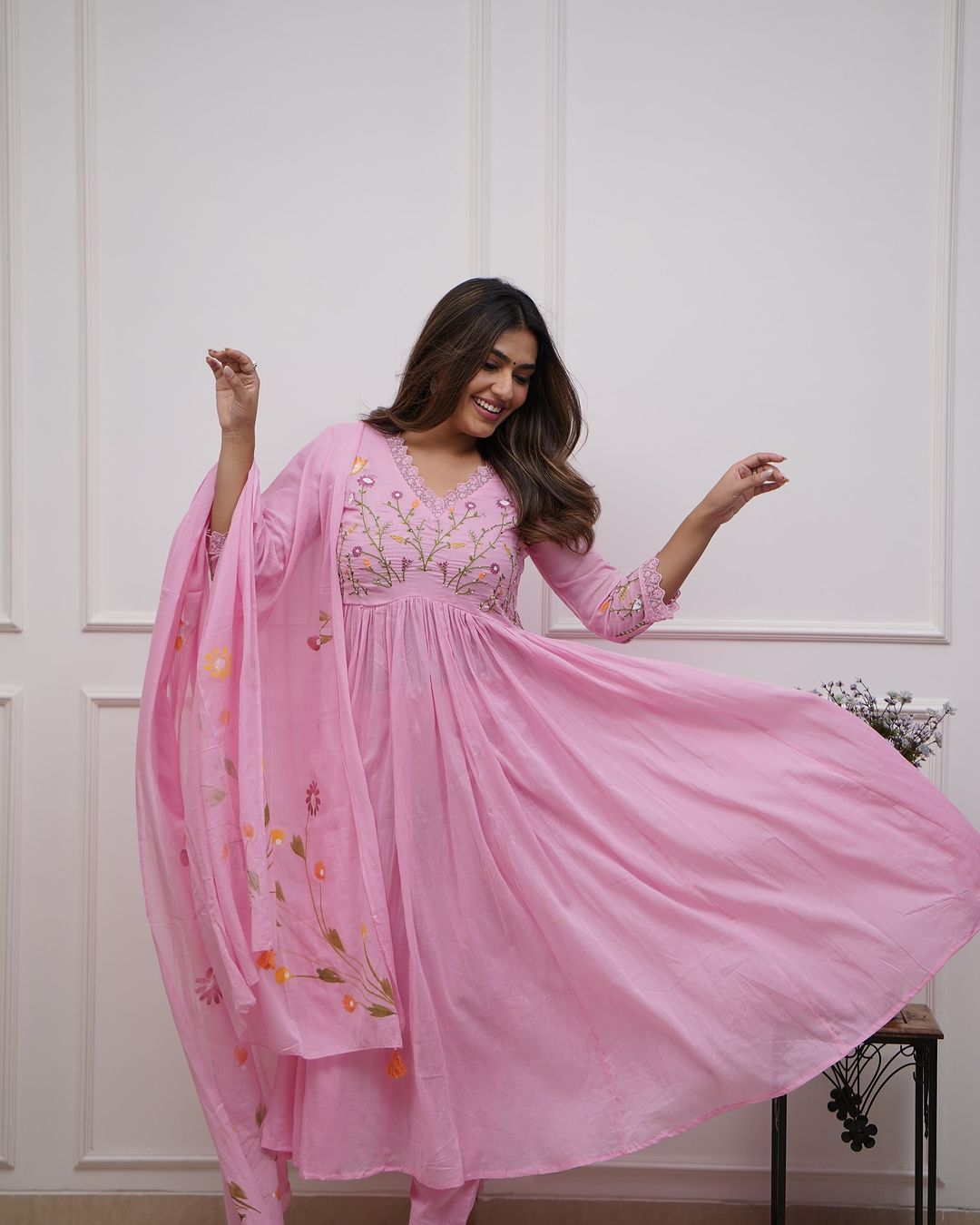 Elegant Blush Pink Embroidered Anarkali Set