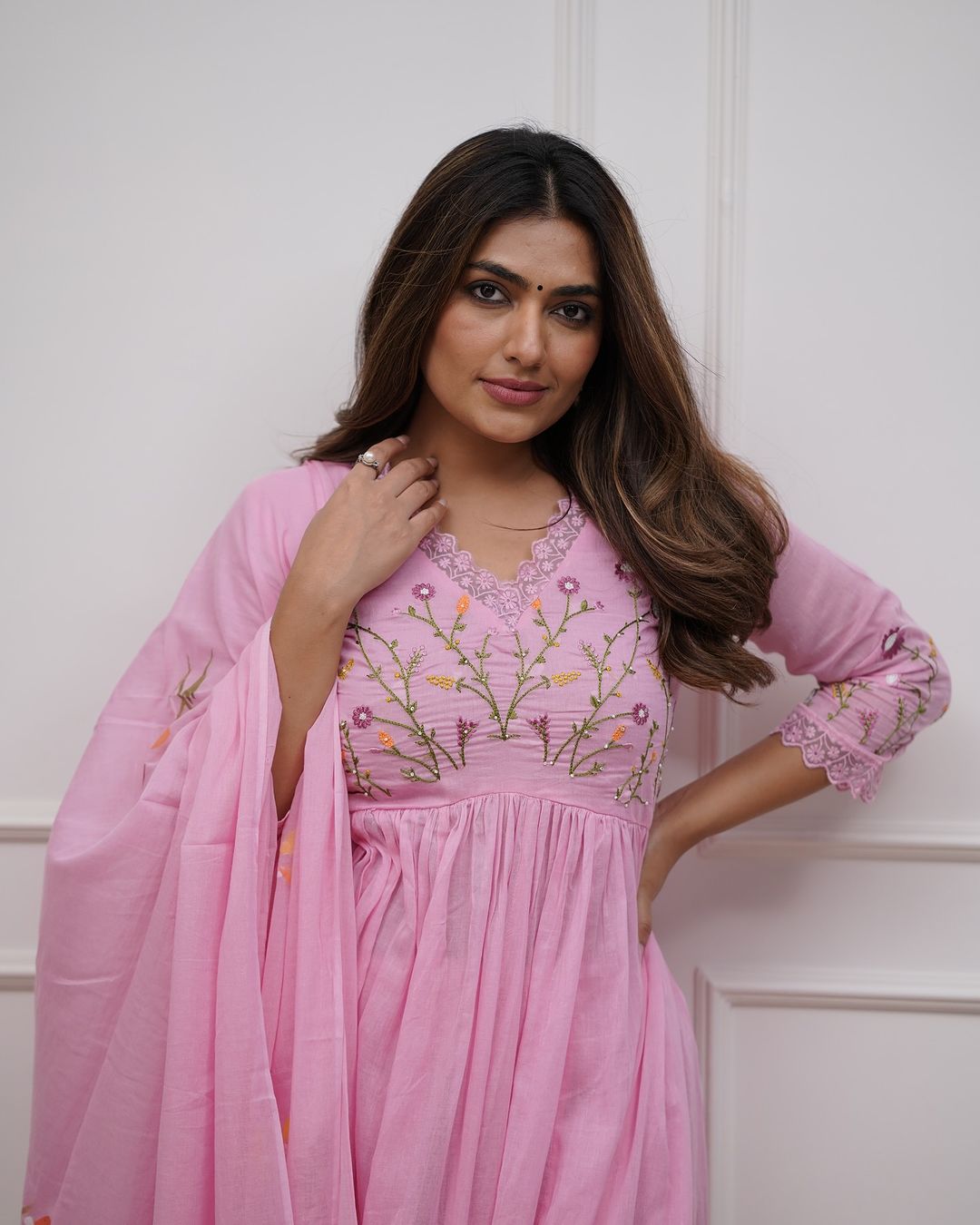 Elegant Blush Pink Embroidered Anarkali Set