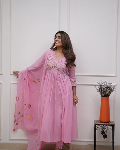 Elegant Blush Pink Embroidered Anarkali Set